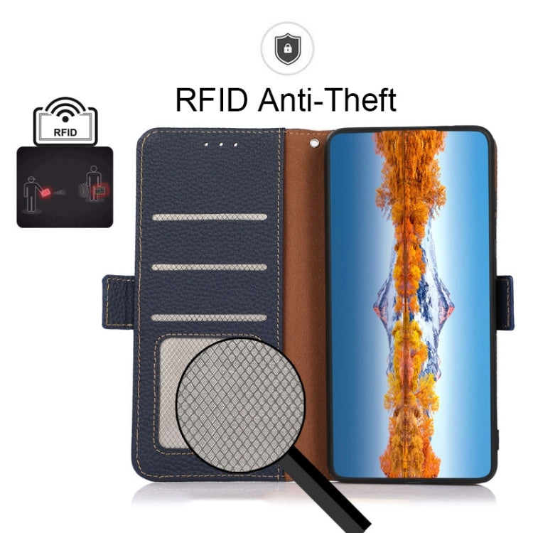 For Sony Xperia 10 III KHAZNEH Side-Magnetic Litchi Genuine Leather RFID Case(Blue) - Sony Cases by PMC TechLife | Online Shopping South Africa | PMC TechLife | Buy Now Pay Later Mobicred