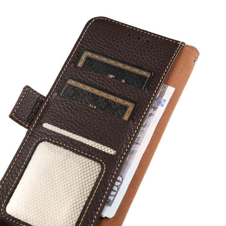 For Google Pixel 6 KHAZNEH Side-Magnetic Litchi Genuine Leather RFID Case(Brown) - Google Cases by PMC TechLife | Online Shopping South Africa | PMC TechLife | Buy Now Pay Later Mobicred