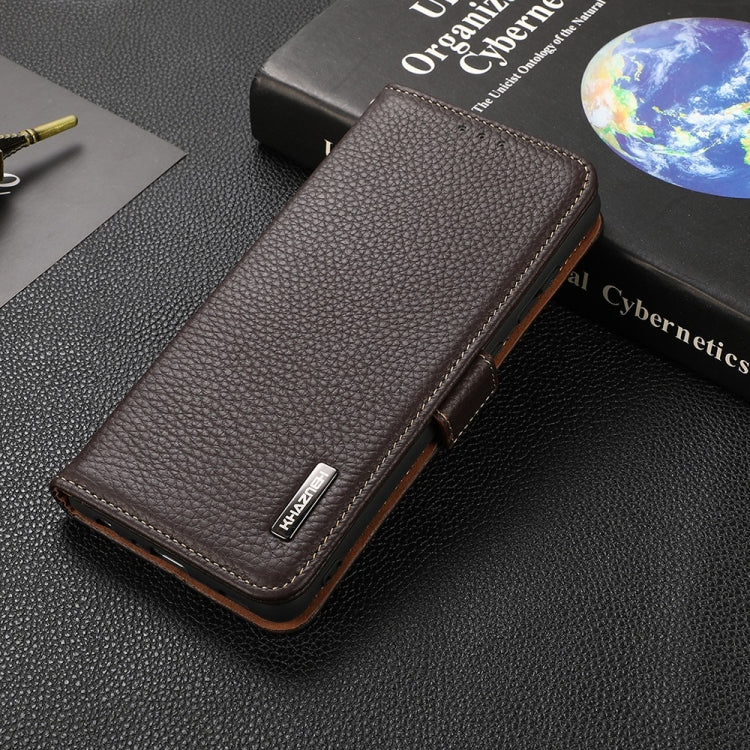 For Google Pixel 6 KHAZNEH Side-Magnetic Litchi Genuine Leather RFID Case(Brown) - Google Cases by PMC TechLife | Online Shopping South Africa | PMC TechLife | Buy Now Pay Later Mobicred