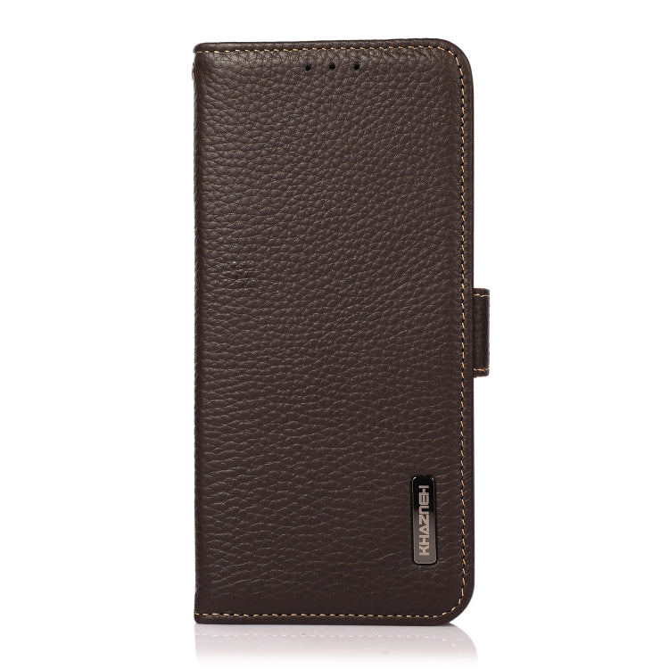 For OnePlus 9R KHAZNEH Side-Magnetic Litchi Genuine Leather RFID Phone Case(Brown) - OnePlus Cases by PMC TechLife | Online Shopping South Africa | PMC TechLife | Buy Now Pay Later Mobicred