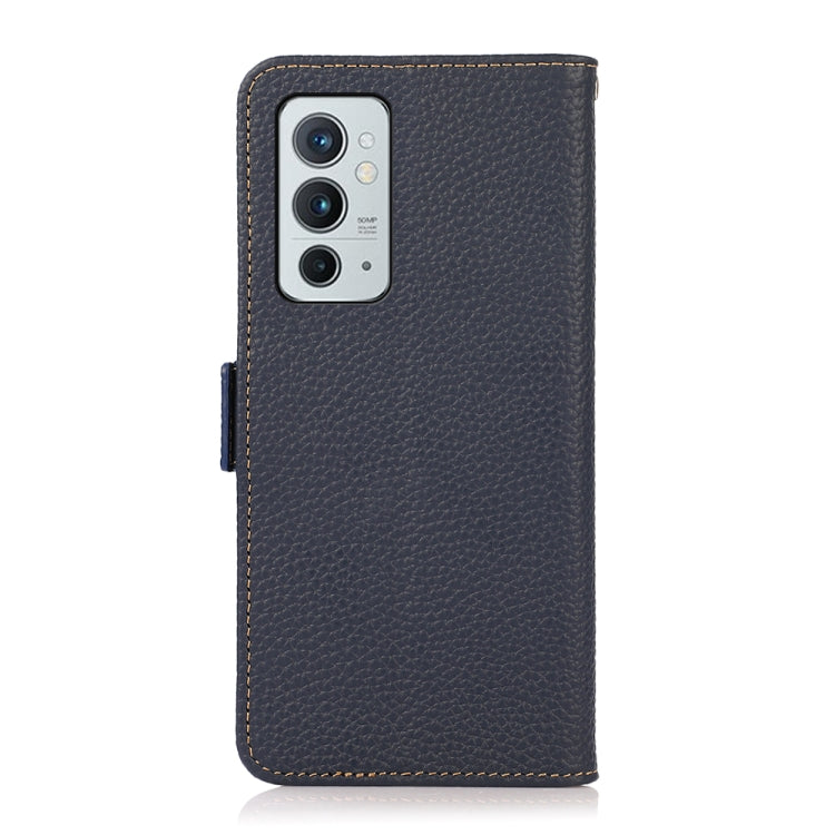 For OnePlus 9RT 5G KHAZNEH Side-Magnetic Litchi Genuine Leather RFID Phone Case(Blue) - OnePlus Cases by PMC TechLife | Online Shopping South Africa | PMC TechLife | Buy Now Pay Later Mobicred