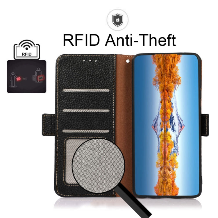 For Nokia 1.4 KHAZNEH Side-Magnetic Litchi Genuine Leather RFID Phone Case(Black) - Nokia Cases by PMC TechLife | Online Shopping South Africa | PMC TechLife | Buy Now Pay Later Mobicred