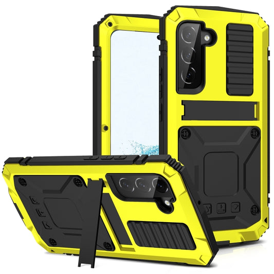 For Samsung Galaxy S22 5G R-JUST Metal + Silicone Holder Phone Case(Yellow) - Galaxy S22 5G Cases by R-JUST | Online Shopping South Africa | PMC Jewellery | Buy Now Pay Later Mobicred