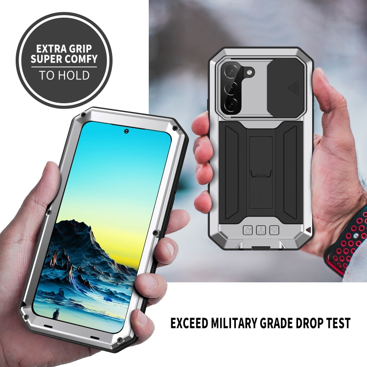 For Samsung Galaxy S22 5G R-JUST Sliding Camera Metal + Silicone Holder Phone Case(Silver) - Galaxy S22 5G Cases by R-JUST | Online Shopping South Africa | PMC Jewellery | Buy Now Pay Later Mobicred