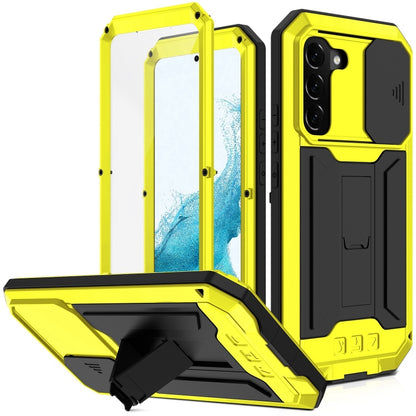 For Samsung Galaxy S22+ 5G R-JUST Sliding Camera Metal + Silicone Holder Phone Case(Yellow) - Galaxy S22+ 5G Cases by R-JUST | Online Shopping South Africa | PMC Jewellery | Buy Now Pay Later Mobicred