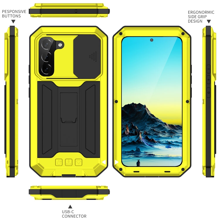 For Samsung Galaxy S22+ 5G R-JUST Sliding Camera Metal + Silicone Holder Phone Case(Yellow) - Galaxy S22+ 5G Cases by R-JUST | Online Shopping South Africa | PMC Jewellery | Buy Now Pay Later Mobicred