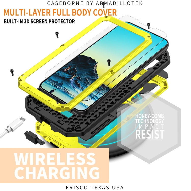 For Samsung Galaxy S22+ 5G R-JUST Sliding Camera Metal + Silicone Holder Phone Case(Yellow) - Galaxy S22+ 5G Cases by R-JUST | Online Shopping South Africa | PMC Jewellery | Buy Now Pay Later Mobicred