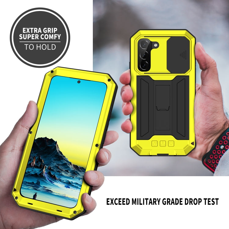 For Samsung Galaxy S22+ 5G R-JUST Sliding Camera Metal + Silicone Holder Phone Case(Yellow) - Galaxy S22+ 5G Cases by R-JUST | Online Shopping South Africa | PMC Jewellery | Buy Now Pay Later Mobicred