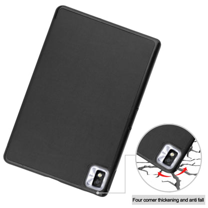 For TCL Tab 10s Three-folding Holder Custer Texture Leather Tablet Case(Black) - Others by PMC Jewellery | Online Shopping South Africa | PMC Jewellery | Buy Now Pay Later Mobicred