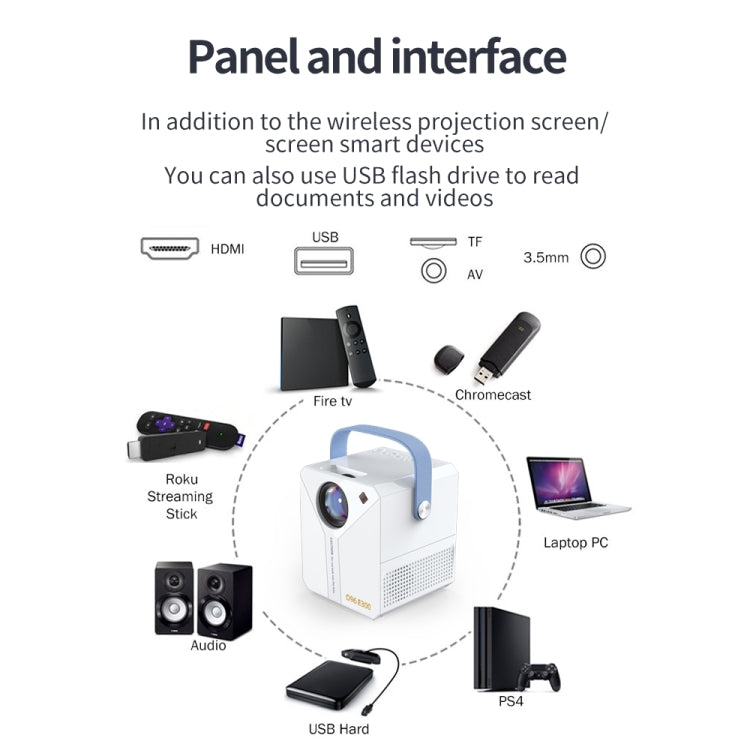 Q96 E300 Intelligent Portable HD 4K Projector, UK Plug, Specification: Phone Screen Version(White) - Mini Projector by PMC Jewellery | Online Shopping South Africa | PMC Jewellery | Buy Now Pay Later Mobicred