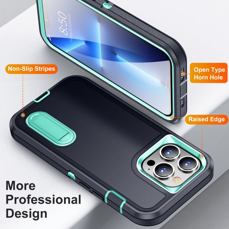 For iPhone 12 / 12 Pro 3 in 1 Rugged Holder Phone Case(Dark Blue+Light Blue) - iPhone 12 / 12 Pro Cases by PMC Jewellery | Online Shopping South Africa | PMC Jewellery