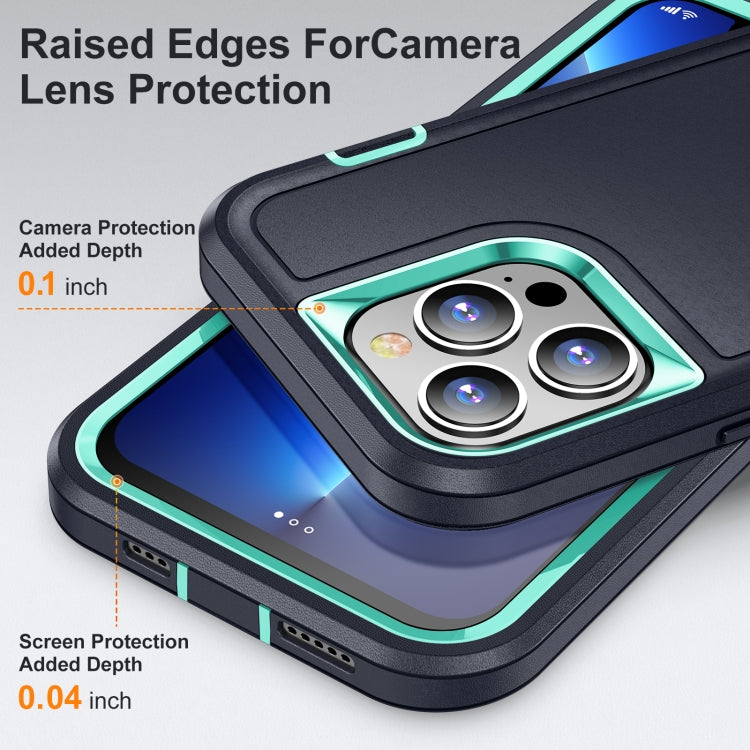 For iPhone 12 / 12 Pro 3 in 1 Rugged Holder Phone Case(Dark Blue+Light Blue) - iPhone 12 / 12 Pro Cases by PMC Jewellery | Online Shopping South Africa | PMC Jewellery