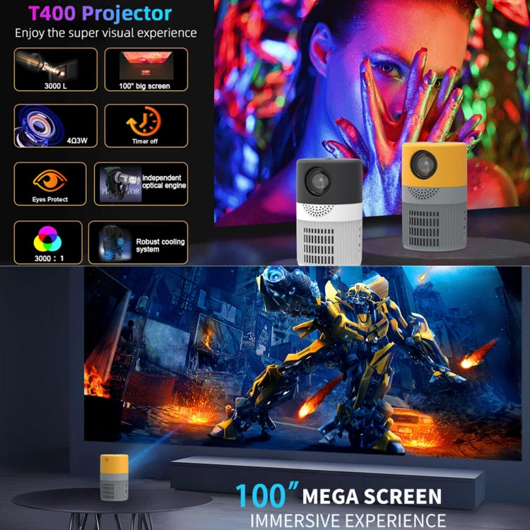 T400 100 inch Screen 3000 Lumens LED Mini Projector, Plug Type:UK Plug(Grey Yellow) - Mini Projector by PMC Jewellery | Online Shopping South Africa | PMC Jewellery | Buy Now Pay Later Mobicred