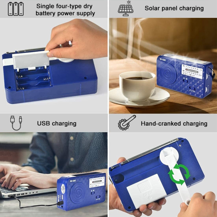 RD-638T Two-band Solar Powered AM / FM Radio Player Flashlight with Dynamo Function(Blue) - Radio Player by PMC TechLife | Online Shopping South Africa | PMC TechLife | Buy Now Pay Later Mobicred