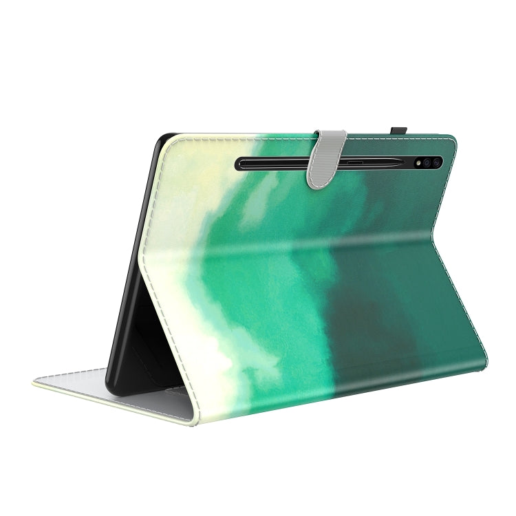 For Samsung Galaxy Tab S9+ Watercolor Pattern Flip Leather Tablet Case(Cyan Green) - Galaxy Tab S9+ Cases by PMC Jewellery | Online Shopping South Africa | PMC Jewellery | Buy Now Pay Later Mobicred