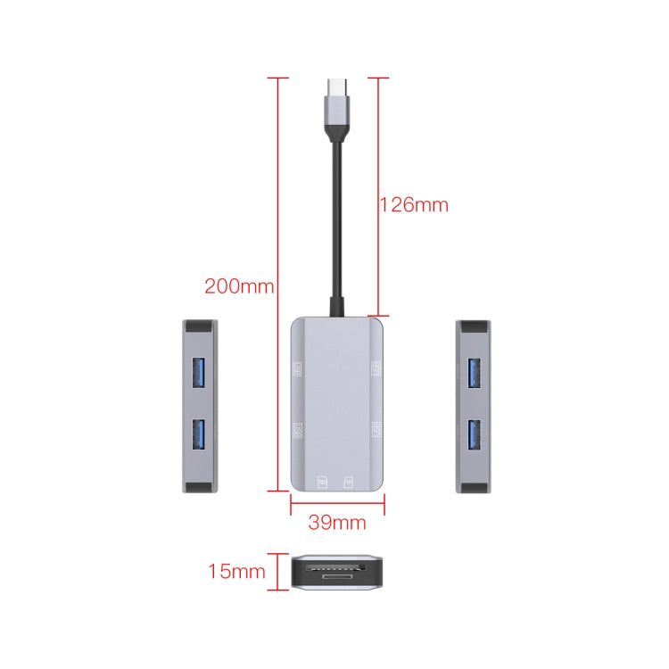 NK-3049 6 in 1 USB-C / Type-C to TF / SD Card Slot + 4 USB Female Adapter(Space Grey) - Cable & Adapters by PMC Jewellery | Online Shopping South Africa | PMC Jewellery | Buy Now Pay Later Mobicred