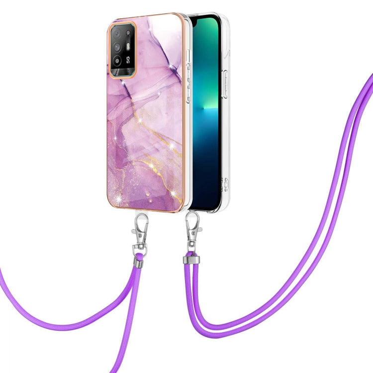 For OPPO A94 5G / A95 5G Electroplating Marble IMD TPU Phone Case with Lanyard(Purple 001) - OPPO Cases by PMC Jewellery | Online Shopping South Africa | PMC Jewellery | Buy Now Pay Later Mobicred