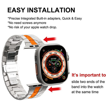 Steel Watch Band For Apple Watch Ultra 49mm&Watch Ultra 2 49mm / Series 9&8&7 45mm / SE 3&SE 2&6&SE&5&4 44mm / 3&2&1 42mm(Silver Orange) - Watch Bands by PMC Jewellery | Online Shopping South Africa | PMC Jewellery