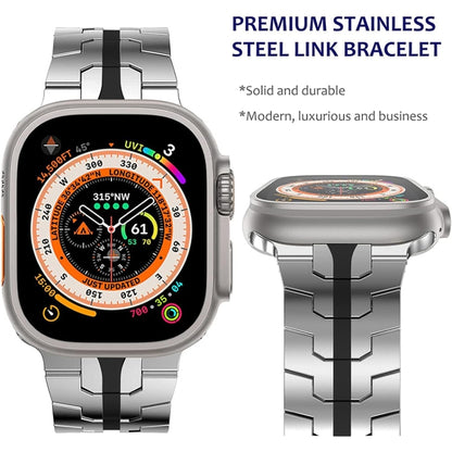 Steel Watch Band For Apple Watch Ultra 49mm&Watch Ultra 2 49mm / Series 9&8&7 45mm / SE 3&SE 2&6&SE&5&4 44mm / 3&2&1 42mm(Silver Black) - Watch Bands by PMC Jewellery | Online Shopping South Africa | PMC Jewellery