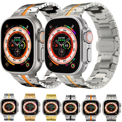 Steel Watch Band For Apple Watch Ultra 49mm&Watch Ultra 2 49mm / Series 9&8&7 45mm / SE 3&SE 2&6&SE&5&4 44mm / 3&2&1 42mm(Silver Orange) - Watch Bands by PMC Jewellery | Online Shopping South Africa | PMC Jewellery