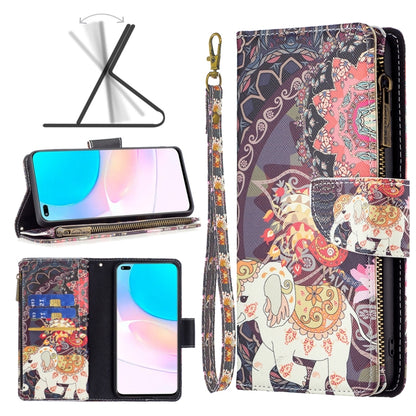 For Honor 50 Lite / Huawei nova 8i Colored Drawing Pattern Zipper Leather Phone Case(Flower Elephants) - Honor Cases by PMC Jewellery | Online Shopping South Africa | PMC Jewellery