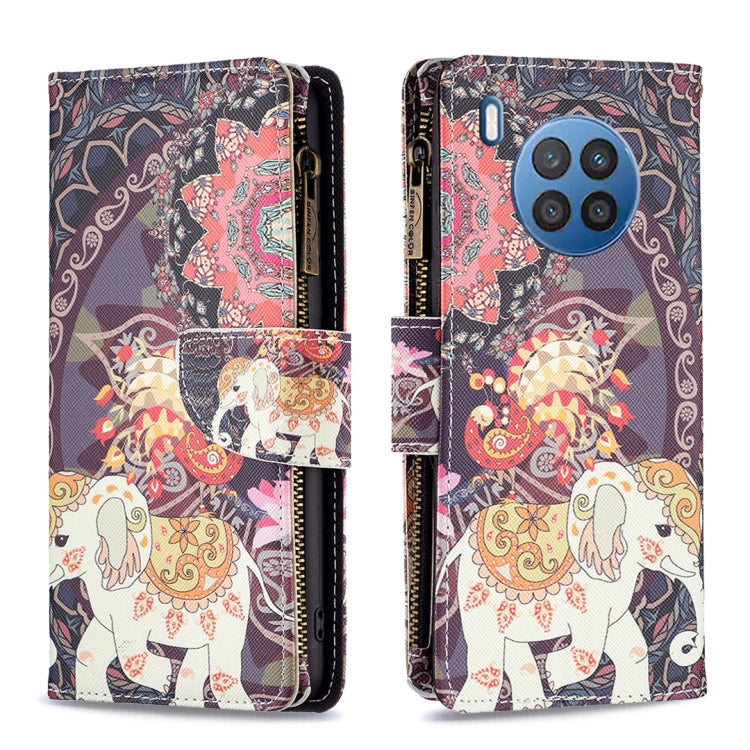 For Honor 50 Lite / Huawei nova 8i Colored Drawing Pattern Zipper Leather Phone Case(Flower Elephants) - Honor Cases by PMC Jewellery | Online Shopping South Africa | PMC Jewellery