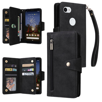 For Google Pixel 3A XL Rivet Buckle 9 Cards Three Fold Leather Phone Case(Black) - Google Cases by PMC Jewellery | Online Shopping South Africa | PMC Jewellery | Buy Now Pay Later Mobicred