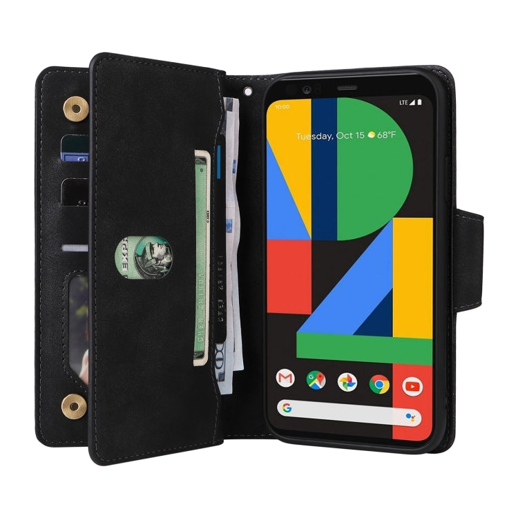 For Google Pixel 4 Rivet Buckle 9 Cards Three Fold Leather Phone Case(Black) - Google Cases by PMC Jewellery | Online Shopping South Africa | PMC Jewellery | Buy Now Pay Later Mobicred