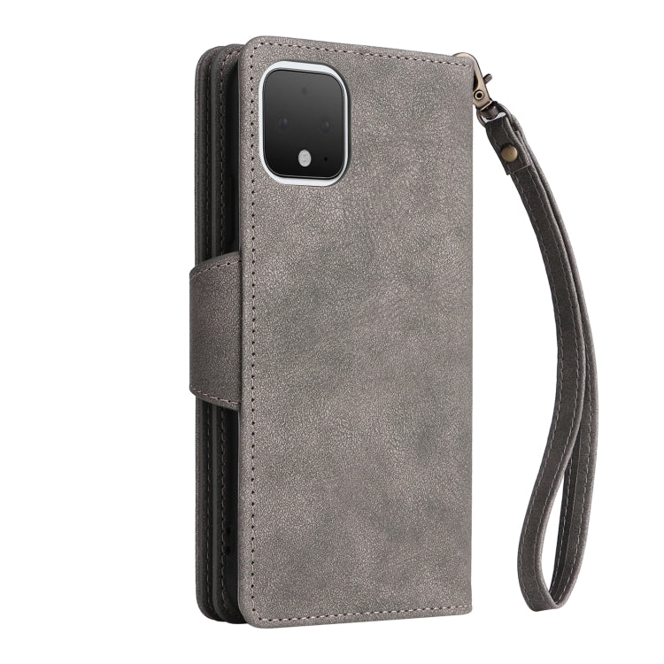 For Google Pixel 4 Rivet Buckle 9 Cards Three Fold Leather Phone Case(Grey) - free shipping - PMC TechLife - Order now!