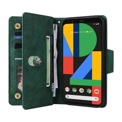 For Google Pixel 4 Rivet Buckle 9 Cards Three Fold Leather Phone Case(Green) - Google Cases by PMC Jewellery | Online Shopping South Africa | PMC Jewellery | Buy Now Pay Later Mobicred