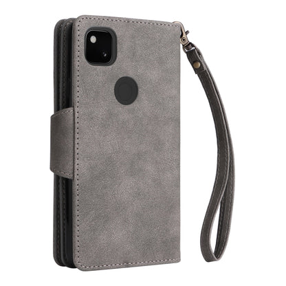 For Google Pixel 4A 4G Rivet Buckle 9 Cards Three Fold Leather Phone Case(Grey) - Google Cases by PMC Jewellery | Online Shopping South Africa | PMC Jewellery | Buy Now Pay Later Mobicred