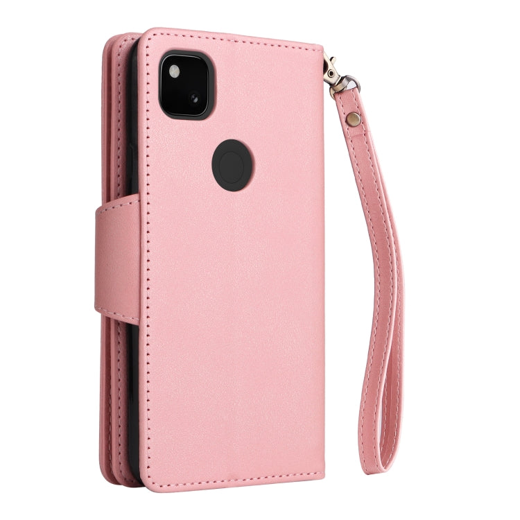 For Google Pixel 4A 4G Rivet Buckle 9 Cards Three Fold Leather Phone Case(Rose Gold) - Google Cases by PMC TechLife | Online Shopping South Africa | PMC TechLife | Buy Now Pay Later Mobicred