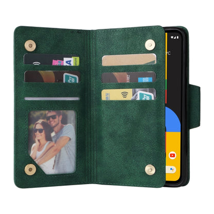 For Google Pixel 4A 4G Rivet Buckle 9 Cards Three Fold Leather Phone Case(Green) - Google Cases by PMC Jewellery | Online Shopping South Africa | PMC Jewellery | Buy Now Pay Later Mobicred