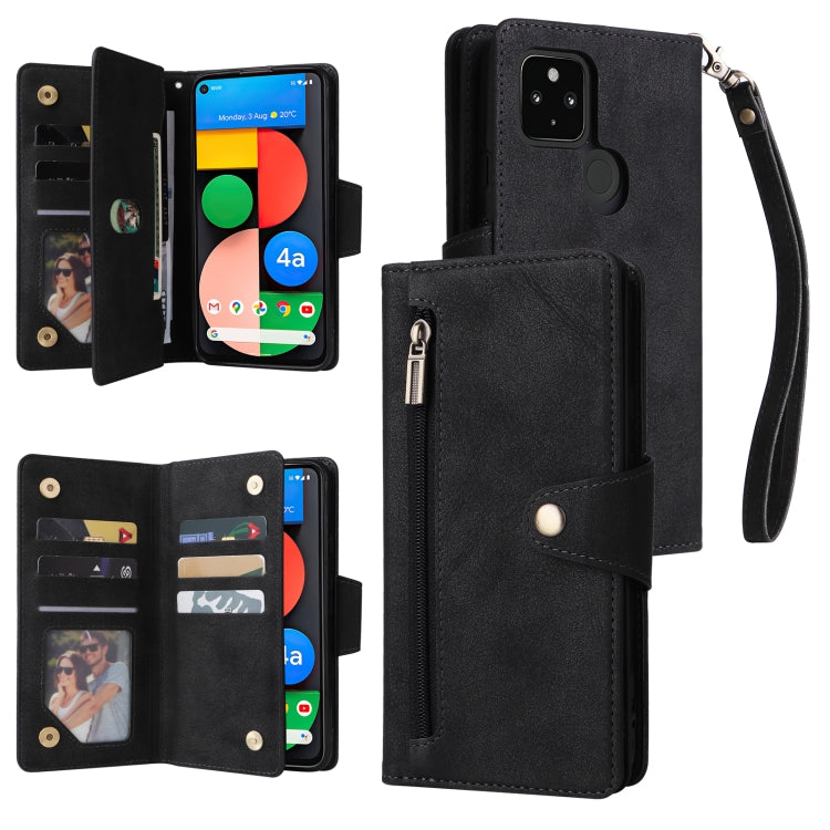 For Google Pixel 4A 5G Rivet Buckle 9 Cards Three Fold Leather Phone Case(Black) - Google Cases by PMC Jewellery | Online Shopping South Africa | PMC Jewellery | Buy Now Pay Later Mobicred