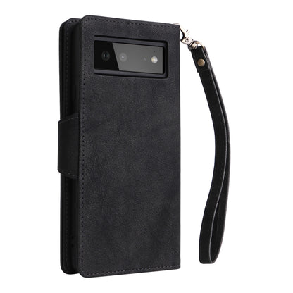 For Google Pixel 6 Rivet Buckle 9 Cards Three Fold Leather Phone Case(Black) - Google Cases by PMC Jewellery | Online Shopping South Africa | PMC Jewellery | Buy Now Pay Later Mobicred