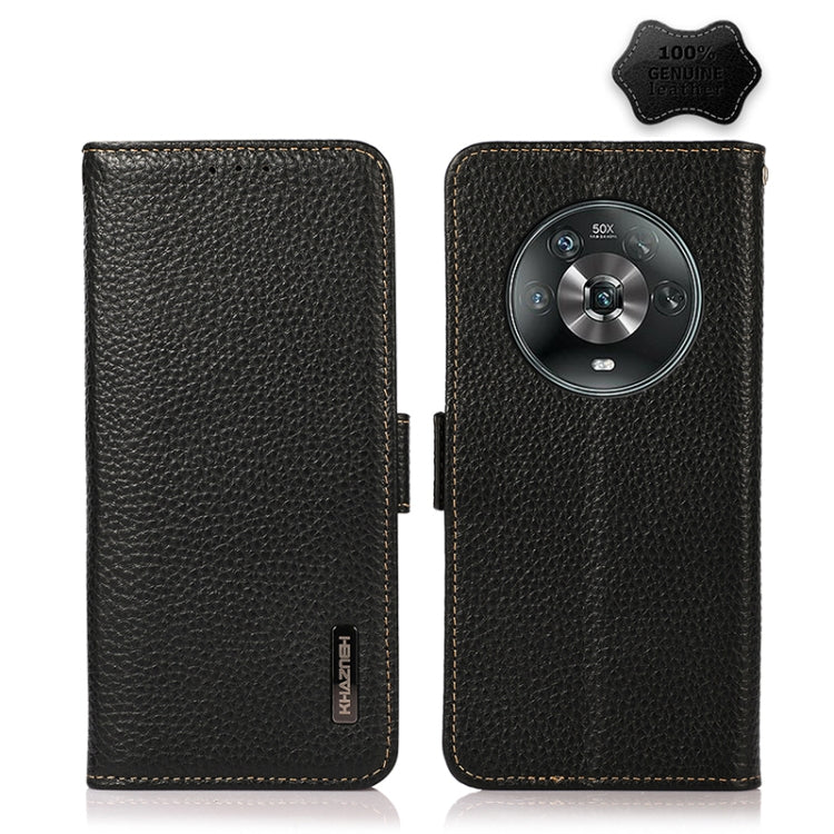 For Honor Magic 4 KHAZNEH Side-Magnetic Litchi Genuine Leather RFID Phone Case(Black) - Honor Cases by PMC TechLife | Online Shopping South Africa | PMC TechLife | Buy Now Pay Later Mobicred