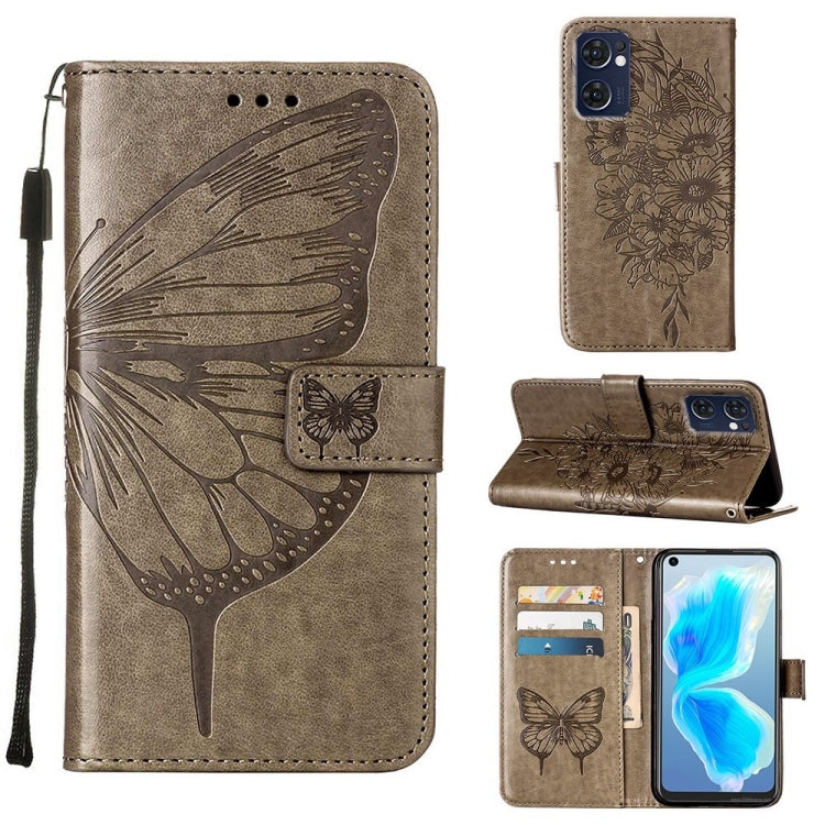 For OPPO Reno7 5G Global/Find X5 Lite Embossed Butterfly Leather Phone Case(Grey) - OPPO Cases by PMC TechLife | Online Shopping South Africa | PMC TechLife | Buy Now Pay Later Mobicred
