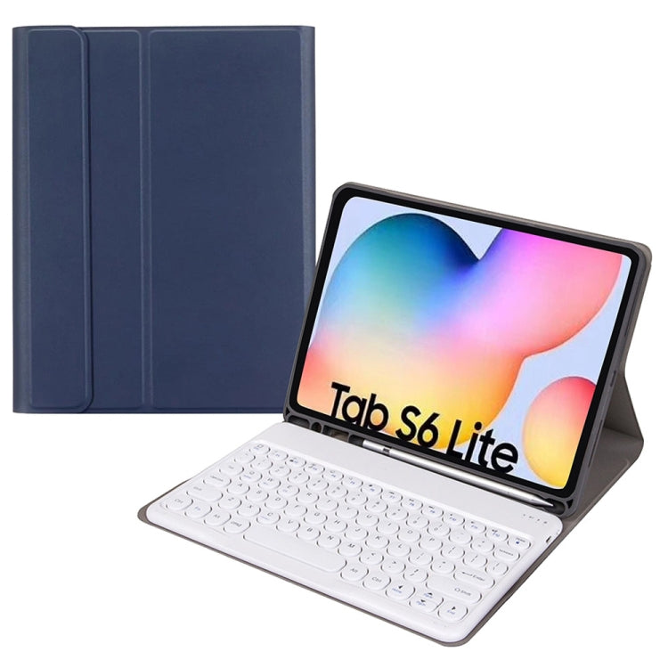 Round Cap Bluetooth Keyboard Leather Case with Pen Slot for Samsung Galaxy Tab S6 Lite, Specification:without Touchpad(Dark Blue+White Keyboard) - Samsung Keyboard by PMC TechLife | Online Shopping South Africa | PMC TechLife