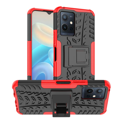 For vivo Y75 / Y55 / T1 5G Tire Texture TPU + PC Phone Case with Holder(Red) - vivo Cases by PMC Jewellery | Online Shopping South Africa | PMC Jewellery | Buy Now Pay Later Mobicred