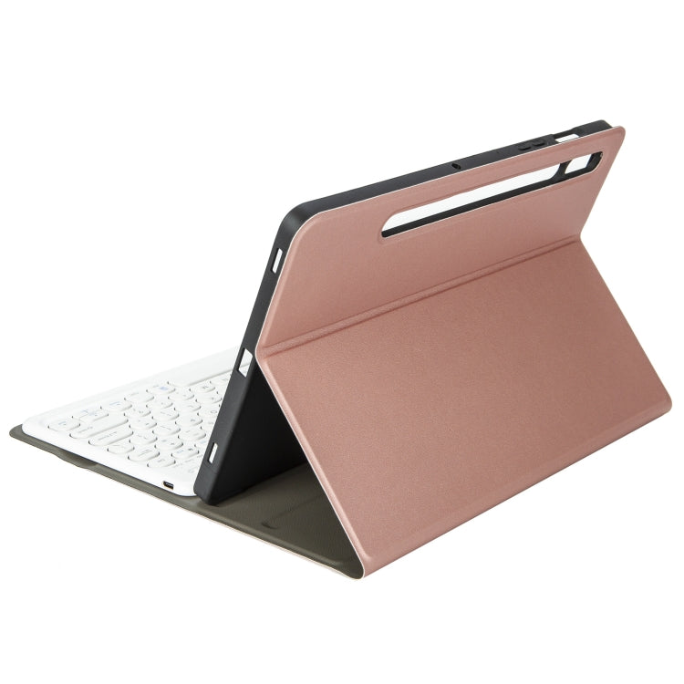 YA08B Lambskin Texture Voltage Round Keycap Bluetooth Keyboard Leather Case For Samsung Galaxy Tab A8 10.5 2021 SM-X200 / SM-X205(Rose Gold) - Samsung Keyboard by PMC Jewellery | Online Shopping South Africa | PMC Jewellery