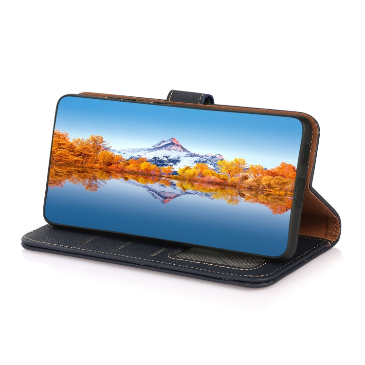 For Sharp Aquos R7 KHAZNEH Custer Genuine Leather RFID Phone Case(Blue) - More Brand by PMC TechLife | Online Shopping South Africa | PMC TechLife | Buy Now Pay Later Mobicred