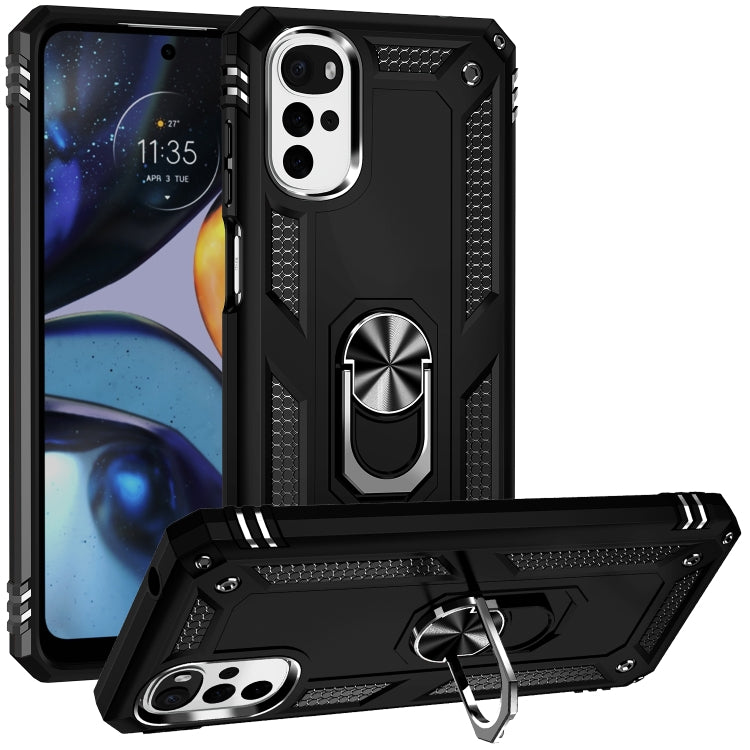 For Motorola Moto G22 Shockproof TPU + PC Holder Phone Case(Black) - Motorola Cases by PMC Jewellery | Online Shopping South Africa | PMC Jewellery | Buy Now Pay Later Mobicred