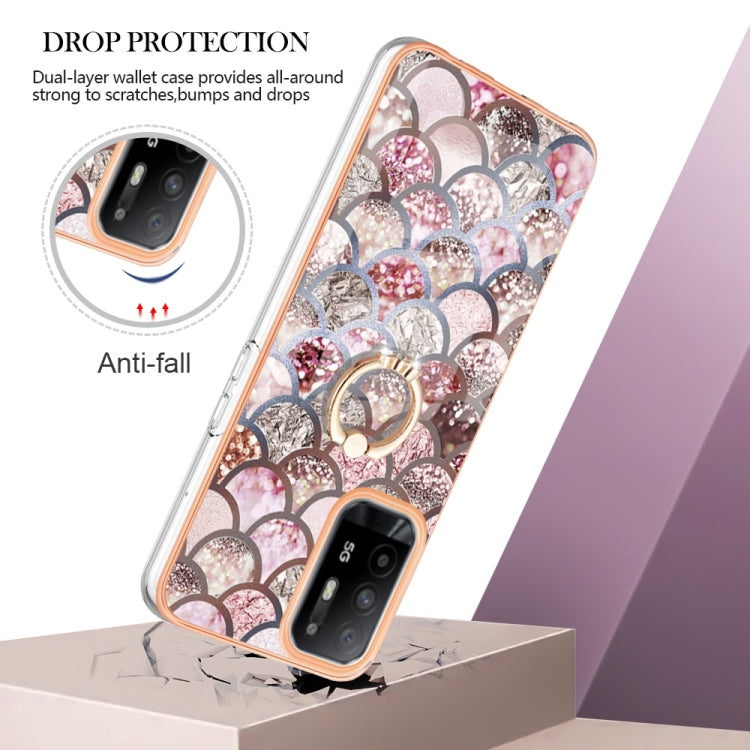 For OPPO A94 5G / A95 5G Electroplating IMD TPU Phone Case with Ring(Pink Scales) - OPPO Cases by PMC Jewellery | Online Shopping South Africa | PMC Jewellery | Buy Now Pay Later Mobicred