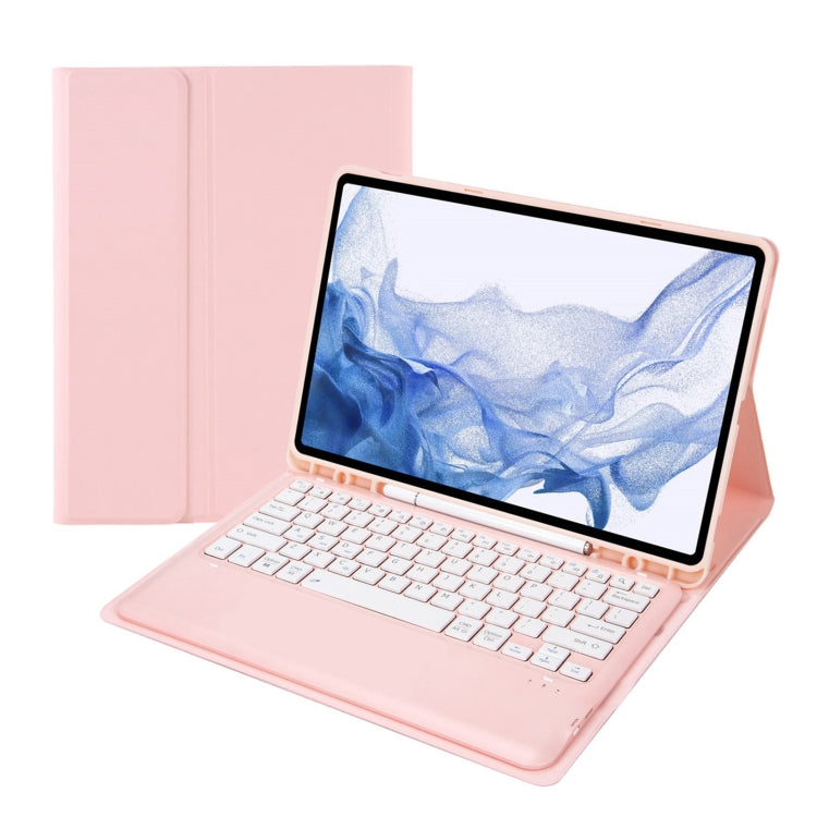 T800B Pen Slot Detachable Bluetooth Keyboard Leather Tablet Case For Samsung Galaxy Tab S8+/S7+/S7 FE(Pink) - Samsung Keyboard by PMC Jewellery | Online Shopping South Africa | PMC Jewellery