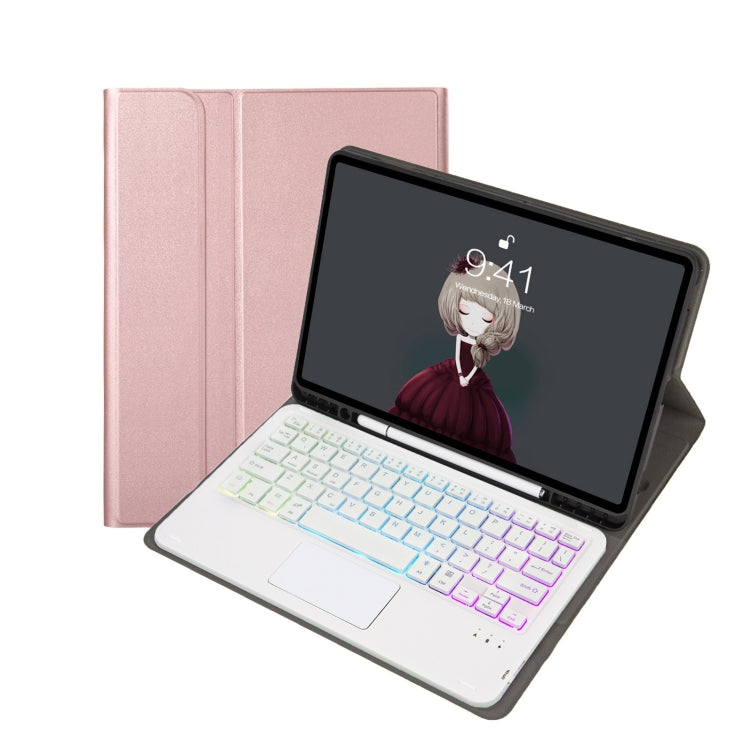 A102B-AS Lambskin Pen Slot Touch Pad Backlight Bluetooth Keyboard Leather Tablet Case For iPad 10.2 2021&2020&2019/Air 2019/Pro 10.5(Rose Gold) - For iPad Pro by PMC Jewellery | Online Shopping South Africa | PMC Jewellery