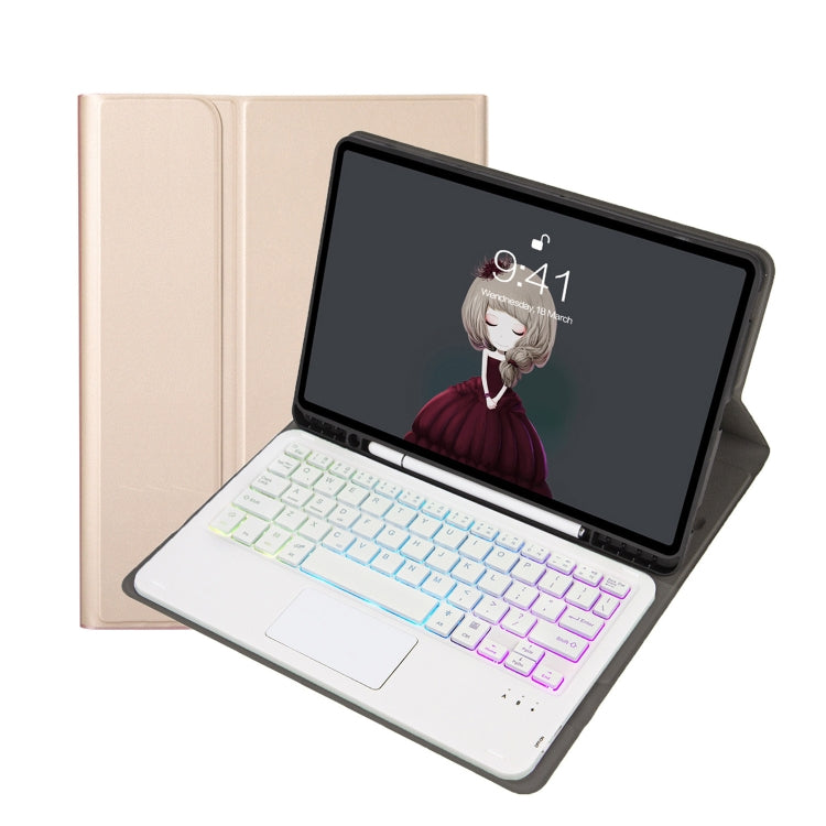 For Samsung Galaxy Tab S8 / S7 A700B-AS Lambskin Texture Backlight Bluetooth Keyboard Leather Tablet Case(Gold) - Samsung Keyboard by PMC TechLife | Online Shopping South Africa | PMC TechLife