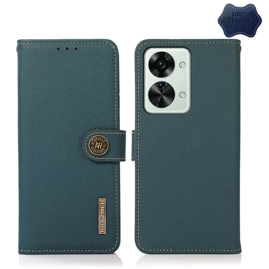 For OnePlus Nord 2T 5G KHAZNEH Custer Texture RFID Genuine Leather Phone Case(Green) - OnePlus Cases by PMC Jewellery | Online Shopping South Africa | PMC Jewellery | Buy Now Pay Later Mobicred