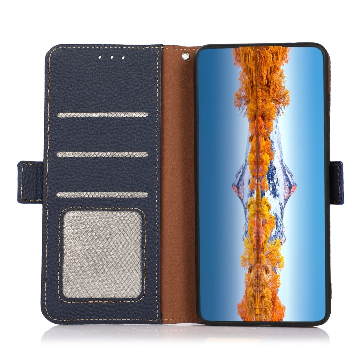 For OnePlus Nord 2T 5G KHAZNEH Litchi Texture RFID Genuine Leather Phone Case(Blue) - OnePlus Cases by PMC TechLife | Online Shopping South Africa | PMC TechLife | Buy Now Pay Later Mobicred
