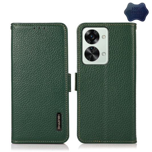 For OnePlus Nord 2T 5G KHAZNEH Litchi Texture RFID Genuine Leather Phone Case(Green) - OnePlus Cases by PMC Jewellery | Online Shopping South Africa | PMC Jewellery | Buy Now Pay Later Mobicred