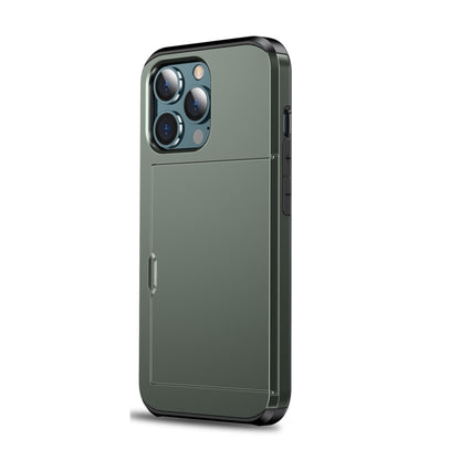 For iPhone 14 Plus Shockproof Armor Protective Phone Case with Slide Card Slot  (Army Green) - iPhone 14 Plus Cases by PMC Jewellery | Online Shopping South Africa | PMC Jewellery